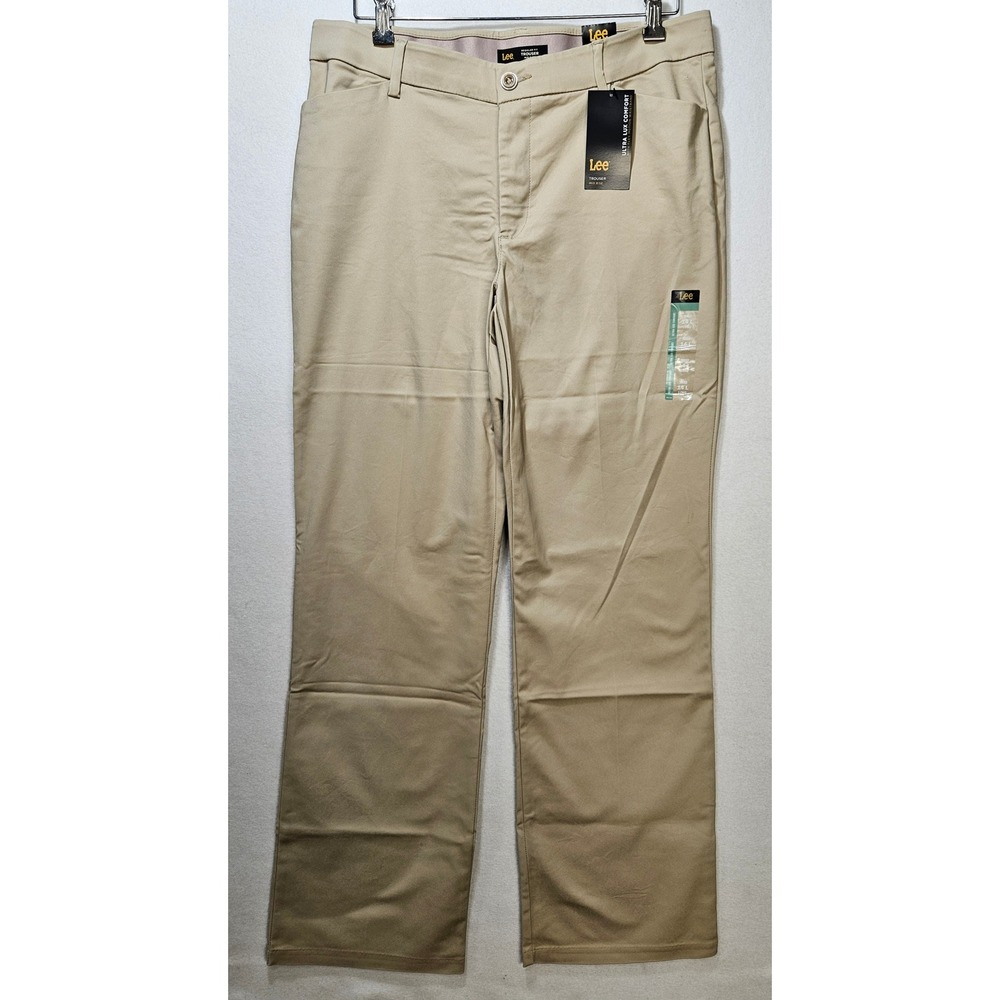 Lee Women's Mid Rise Regular Fit Flex Motion Trousers, Khaki, Sz 14 Long, NWT!